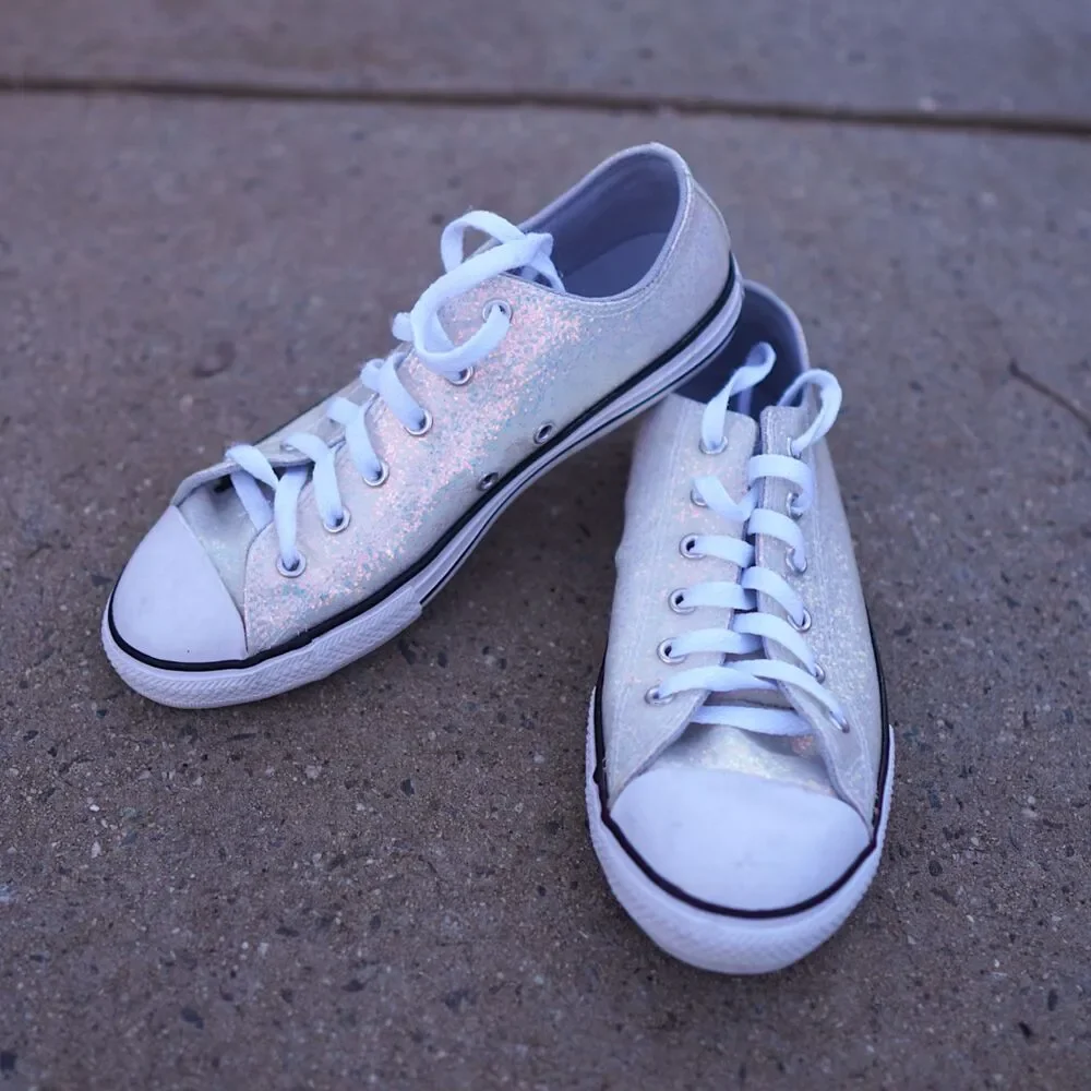 Converse Glitter Low Top Sneakers White Iridescent Chuck Taylor Size 5 Y2K Kawai
